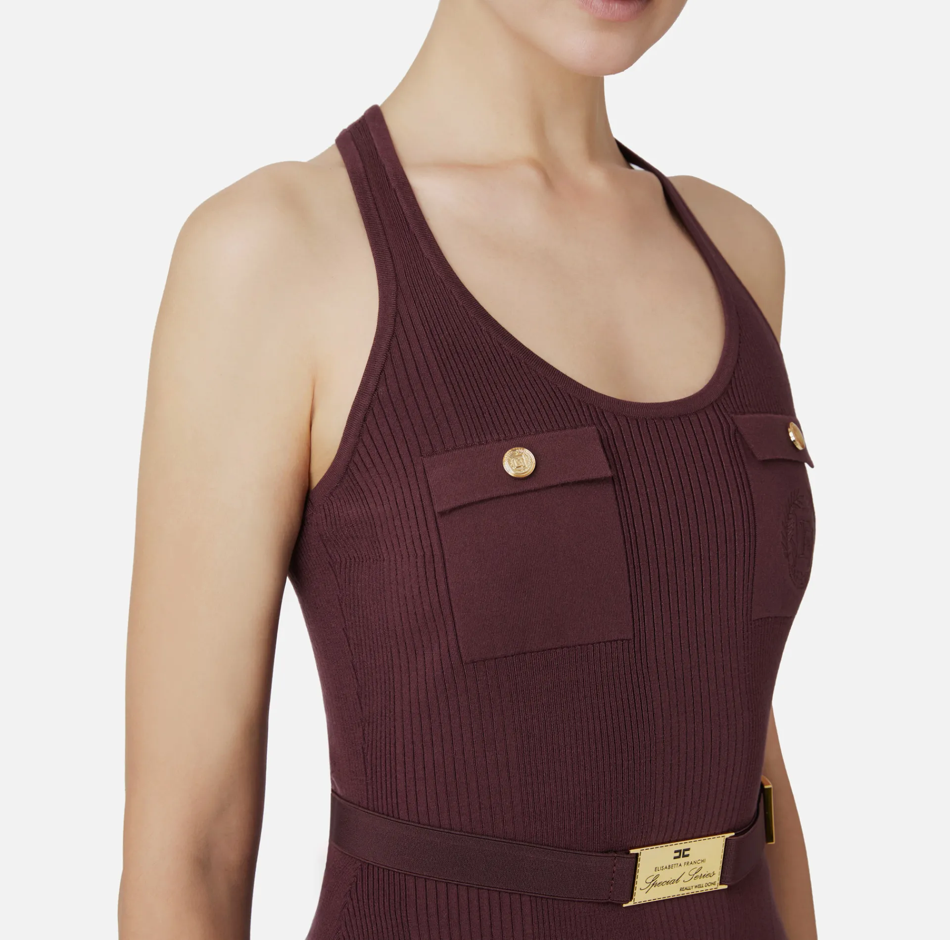 Elisabetta Franchi Top And T-Shirts|Top in narrow-ribbed viscose and silk fabric with logo embroidery RougeNoir