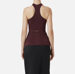 Elisabetta Franchi Top And T-Shirts|Top in narrow-ribbed viscose and silk fabric with logo embroidery RougeNoir