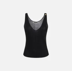 Elisabetta Franchi Top And T-Shirts|Top in pleated rib viscose fabric Black
