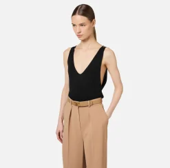 Elisabetta Franchi Top And T-Shirts|Top in pleated rib viscose fabric Black