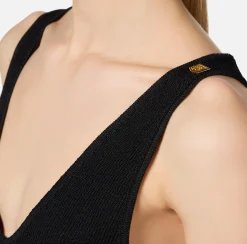Elisabetta Franchi Top And T-Shirts|Top in pleated rib viscose fabric Black