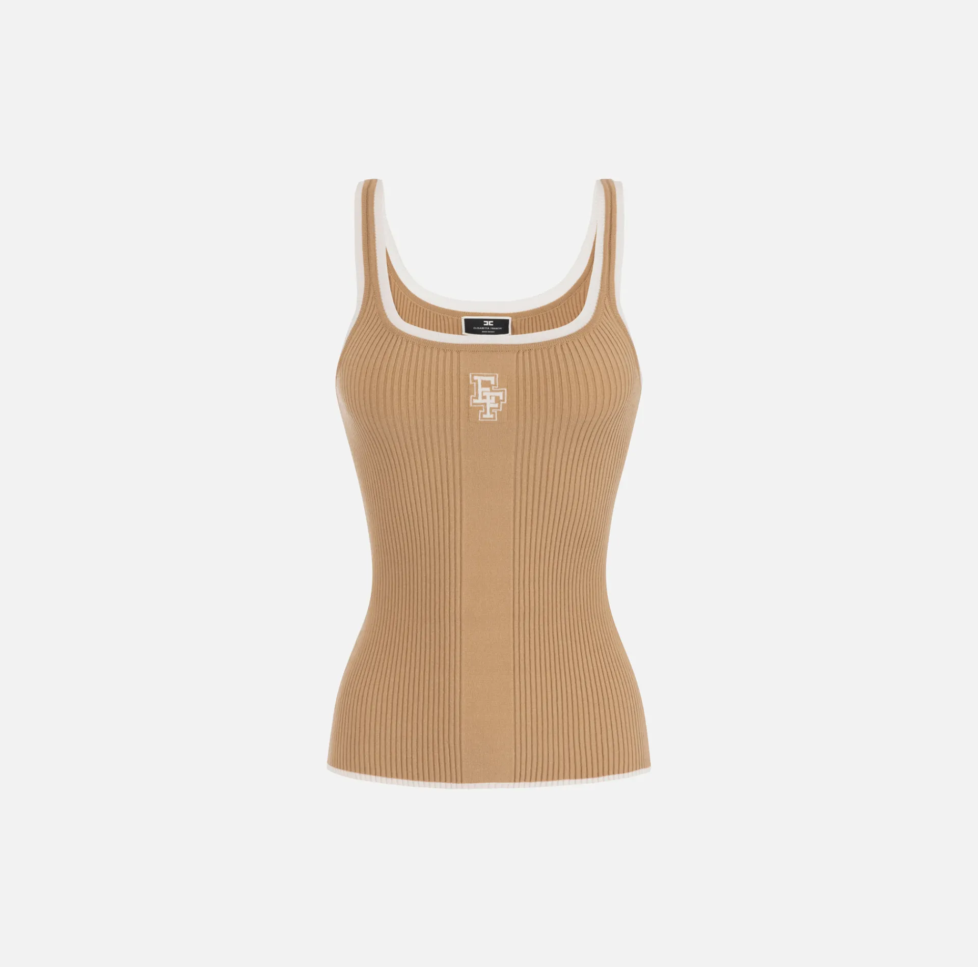 Elisabetta Franchi Top And T-Shirts|Top in viscose fabric with college-style logo Camel/Butter
