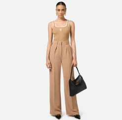 Elisabetta Franchi Top And T-Shirts|Top in viscose fabric with college-style logo Camel/Butter