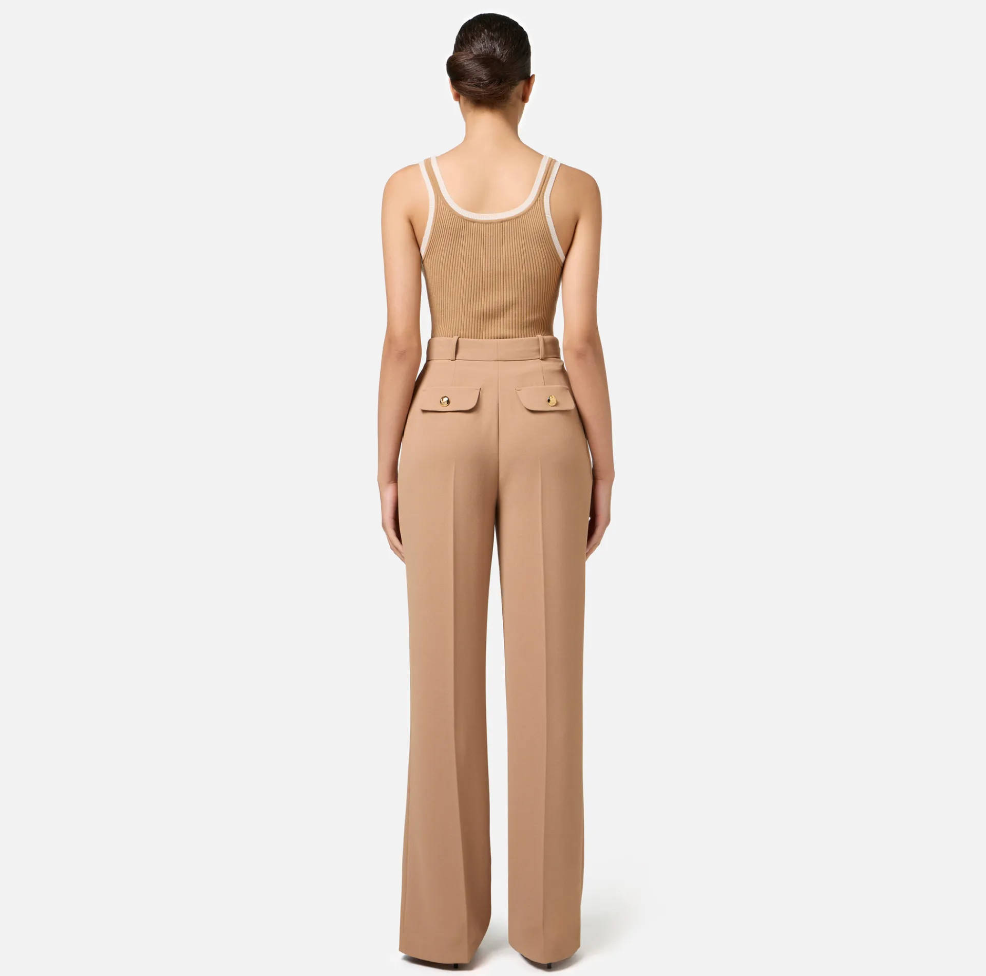 Elisabetta Franchi Top And T-Shirts|Top in viscose fabric with college-style logo Camel/Butter