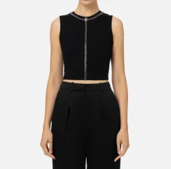 Elisabetta Franchi Top And T-Shirts|Top in viscose fabric with chain Black