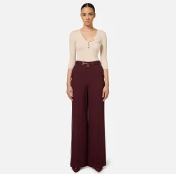 Elisabetta Franchi Knitwear And Sweatshirts|Top with V-neck in narrow-ribbed lyocell and silk fabric with logo embroidery Latex