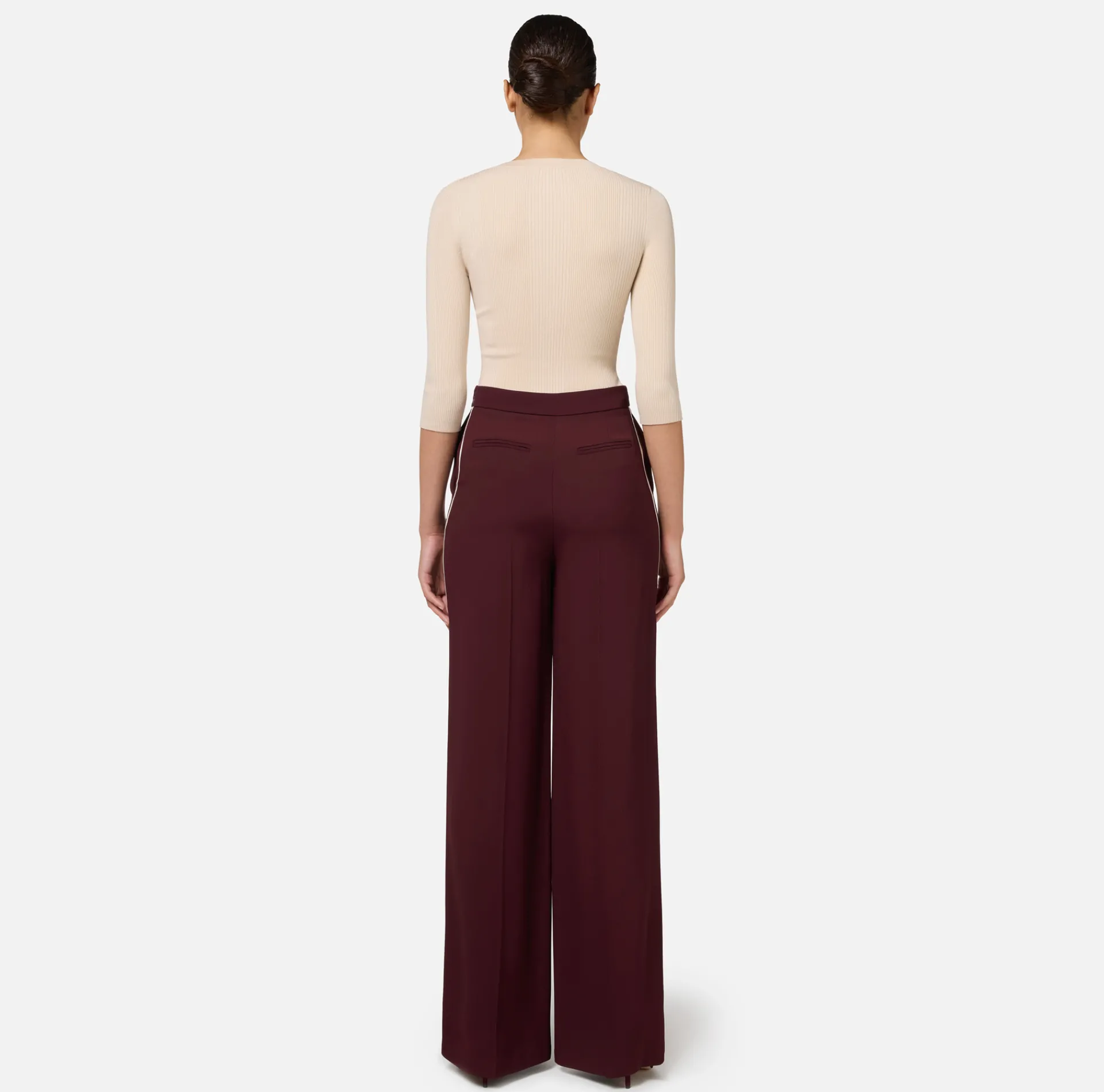 Elisabetta Franchi Knitwear And Sweatshirts|Top with V-neck in narrow-ribbed lyocell and silk fabric with logo embroidery Latex