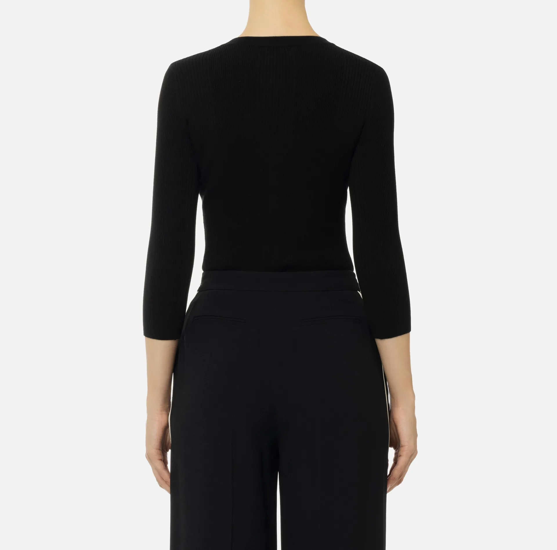 Elisabetta Franchi Knitwear And Sweatshirts|Top with V-neck in narrow-ribbed lyocell and silk fabric with logo embroidery Black
