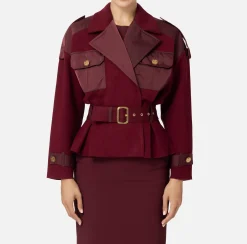 Elisabetta Franchi Jackets And Trench Coats|Trench coat in viscose with voile fabric inserts RougeNoir