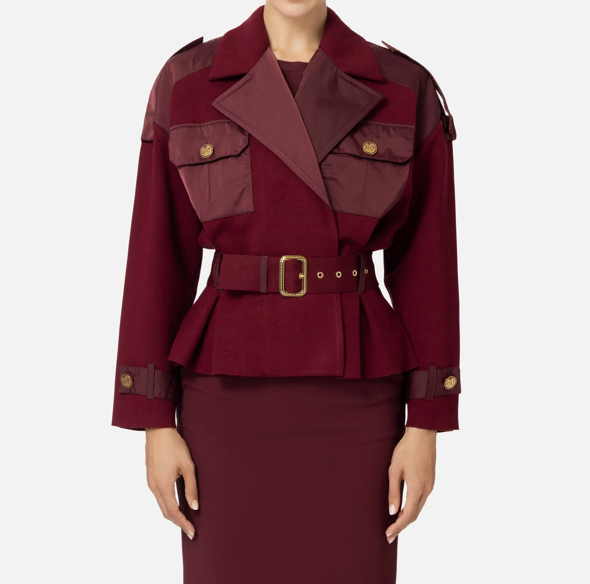 Elisabetta Franchi Jackets And Trench Coats|Trench coat in viscose with voile fabric inserts RougeNoir