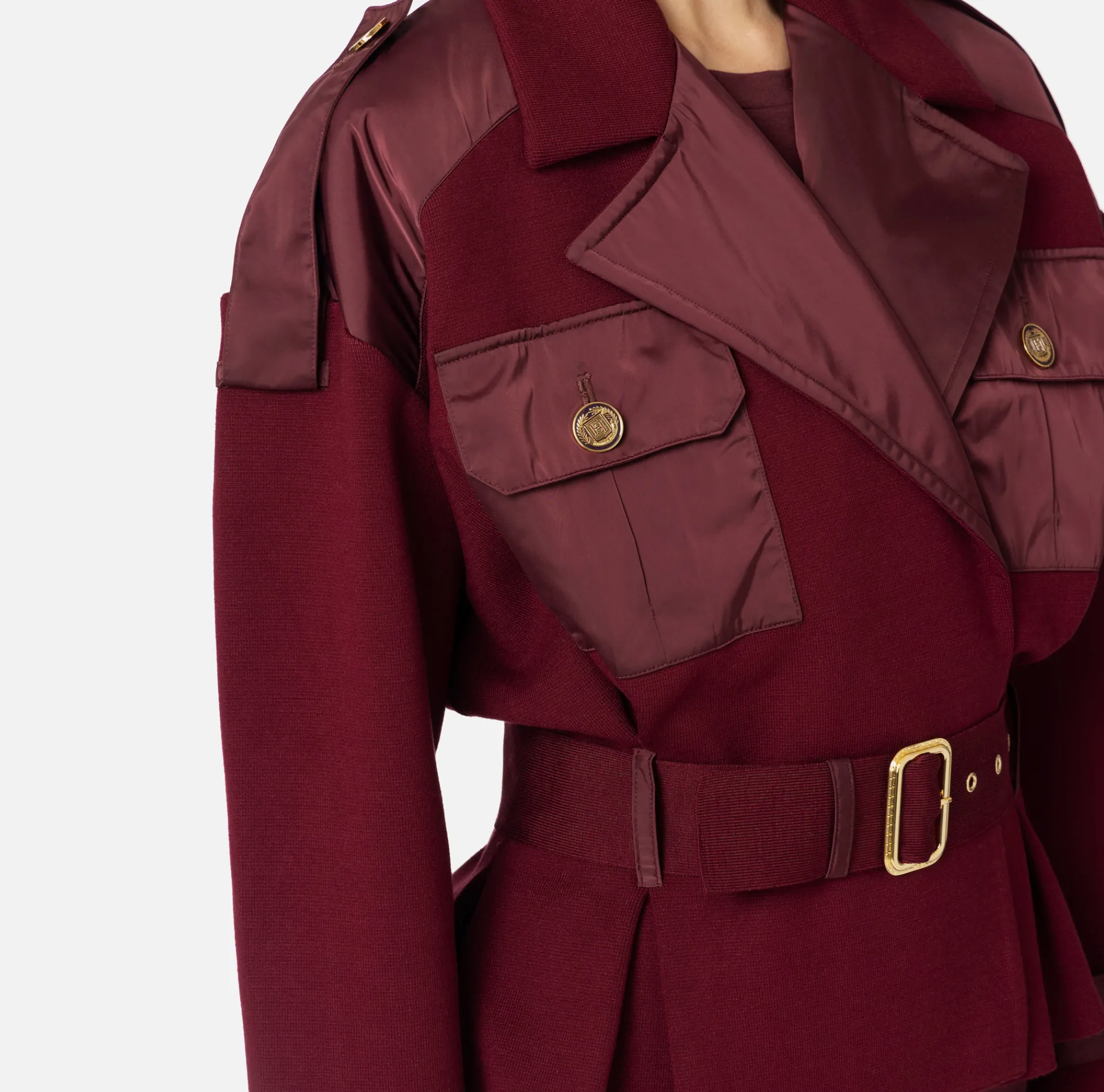 Elisabetta Franchi Jackets And Trench Coats|Trench coat in viscose with voile fabric inserts RougeNoir