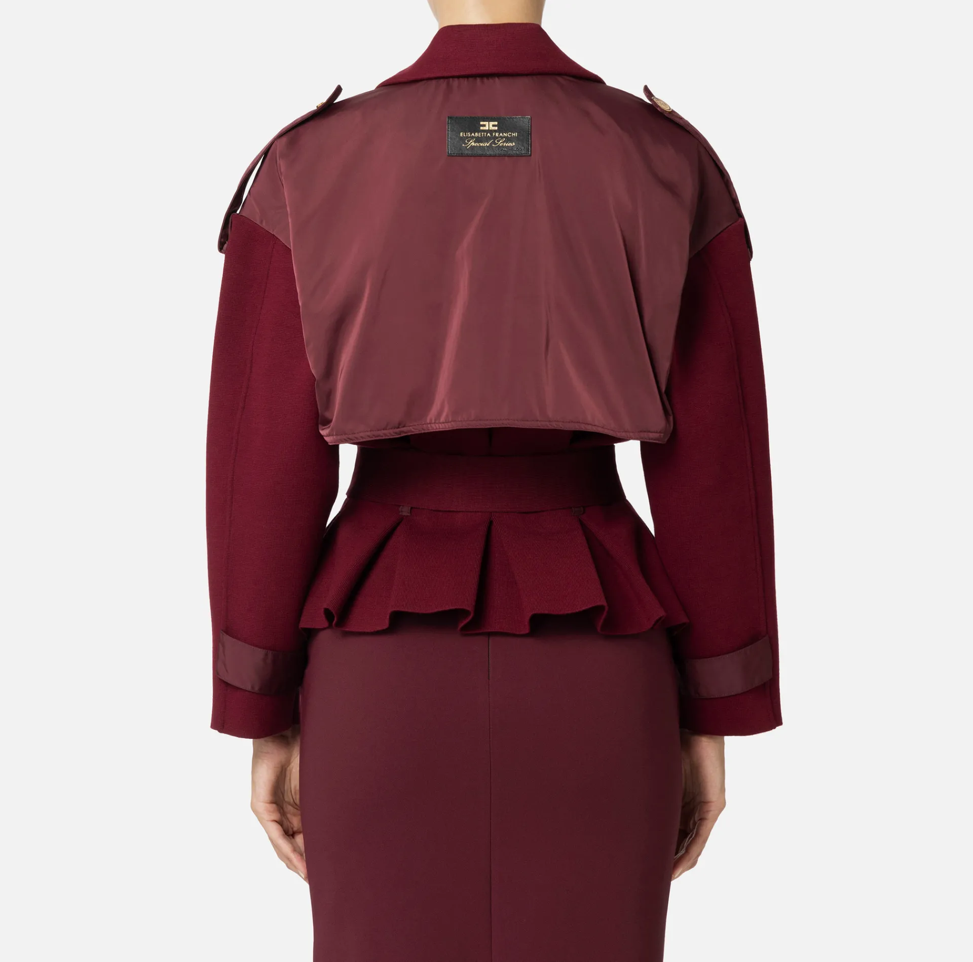 Elisabetta Franchi Jackets And Trench Coats|Trench coat in viscose with voile fabric inserts RougeNoir