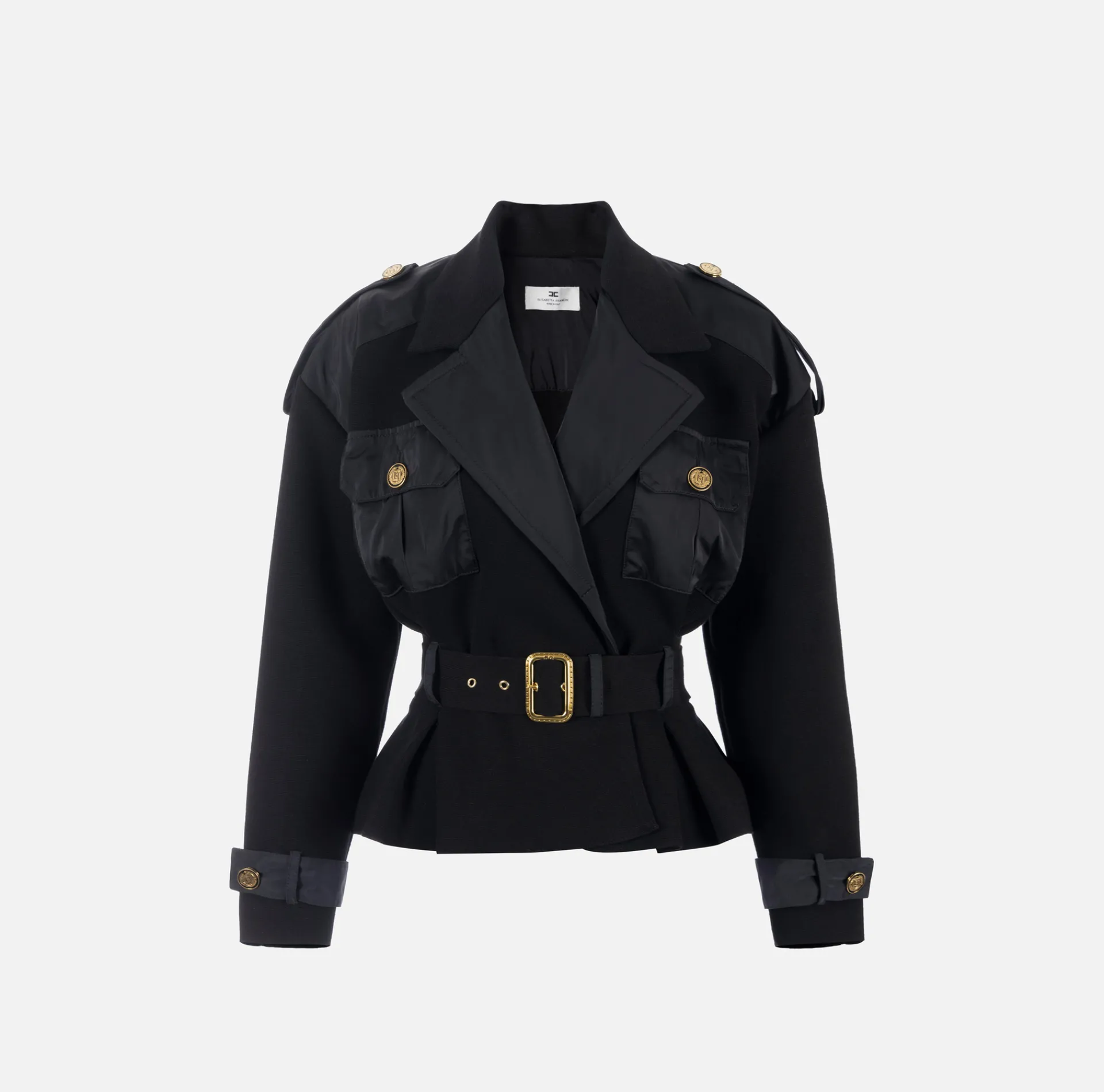Elisabetta Franchi Jackets And Trench Coats|Trench coat in viscose with voile fabric inserts Black