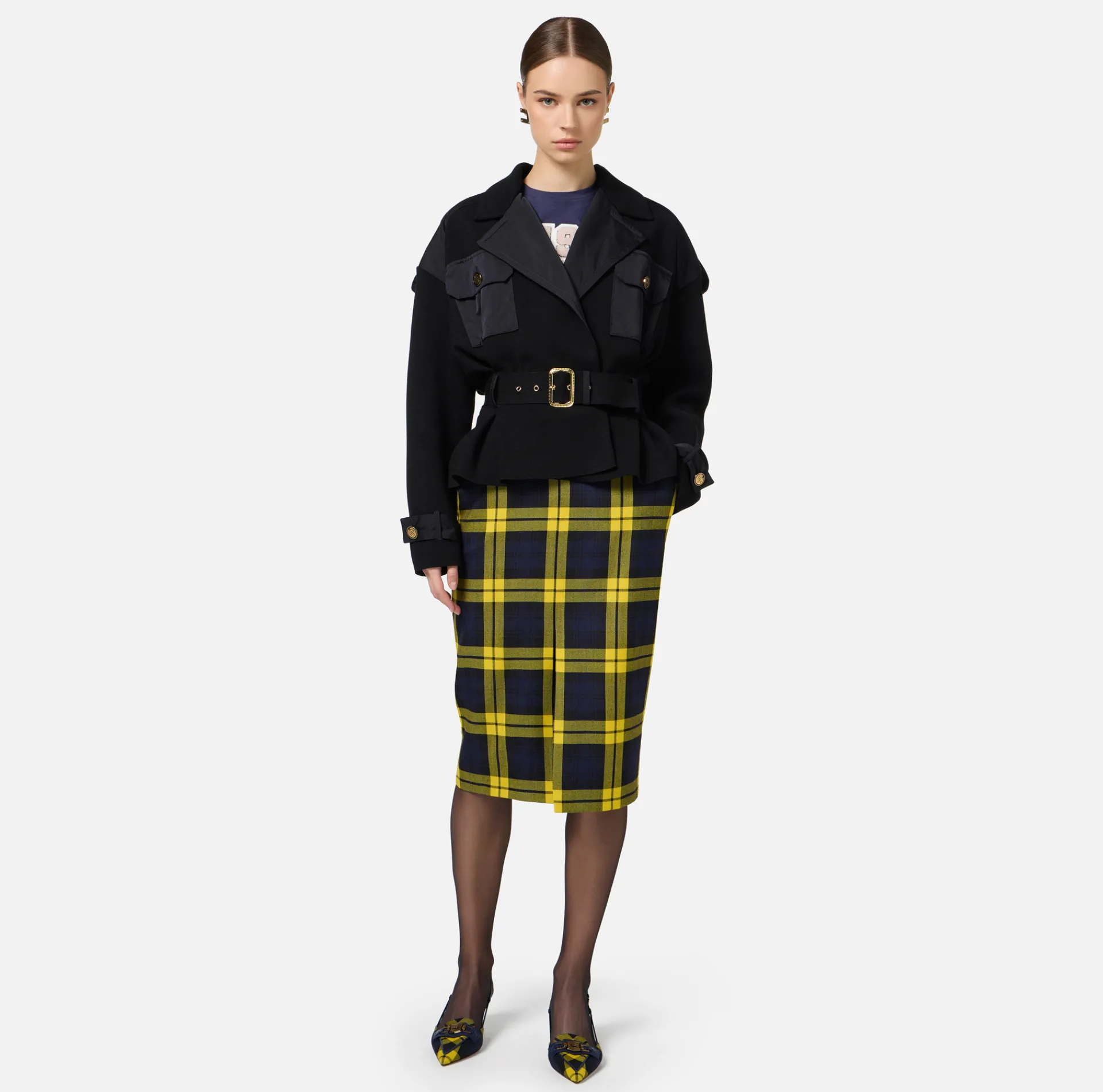 Elisabetta Franchi Jackets And Trench Coats|Trench coat in viscose with voile fabric inserts Black