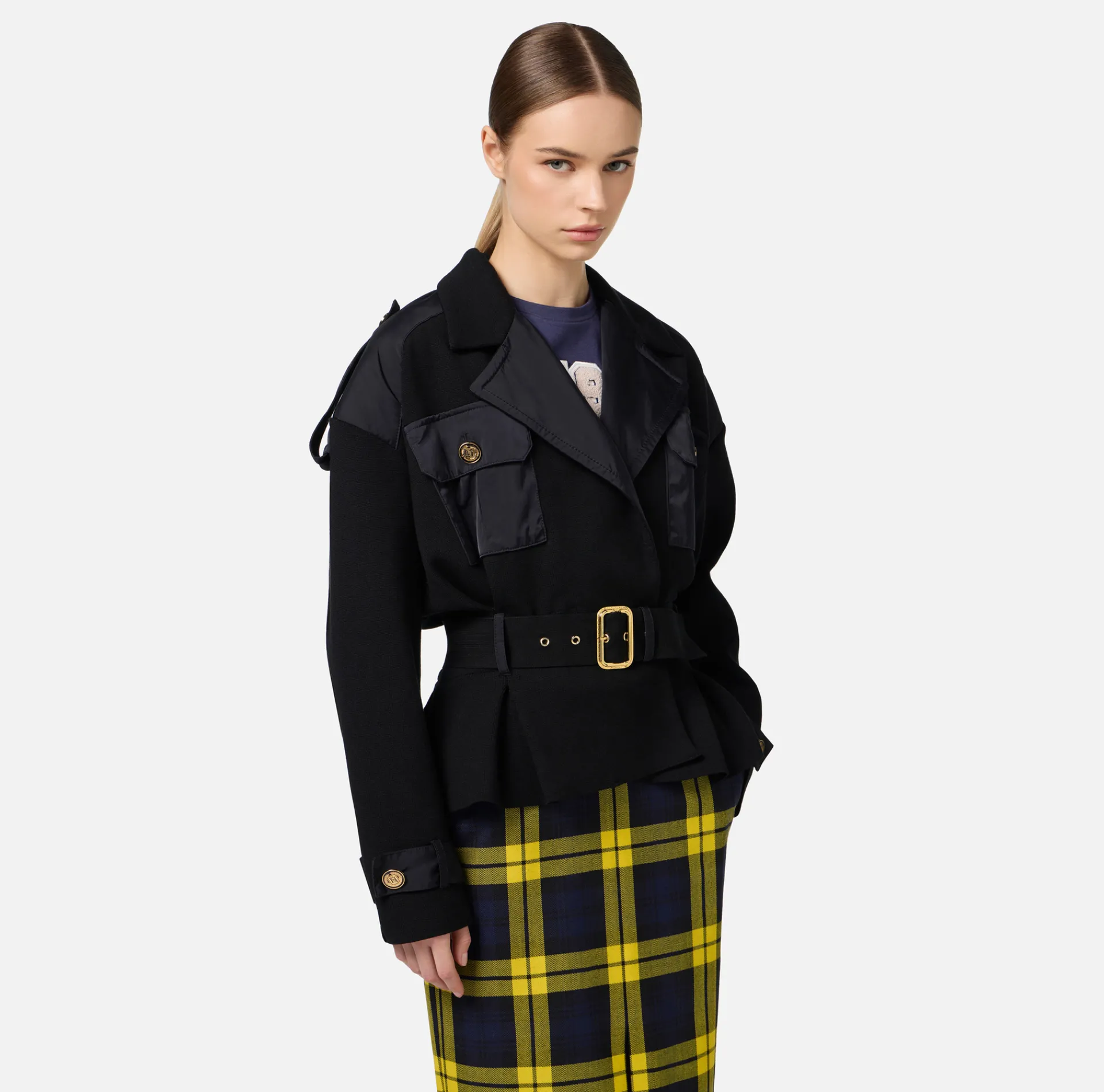 Elisabetta Franchi Jackets And Trench Coats|Trench coat in viscose with voile fabric inserts Black