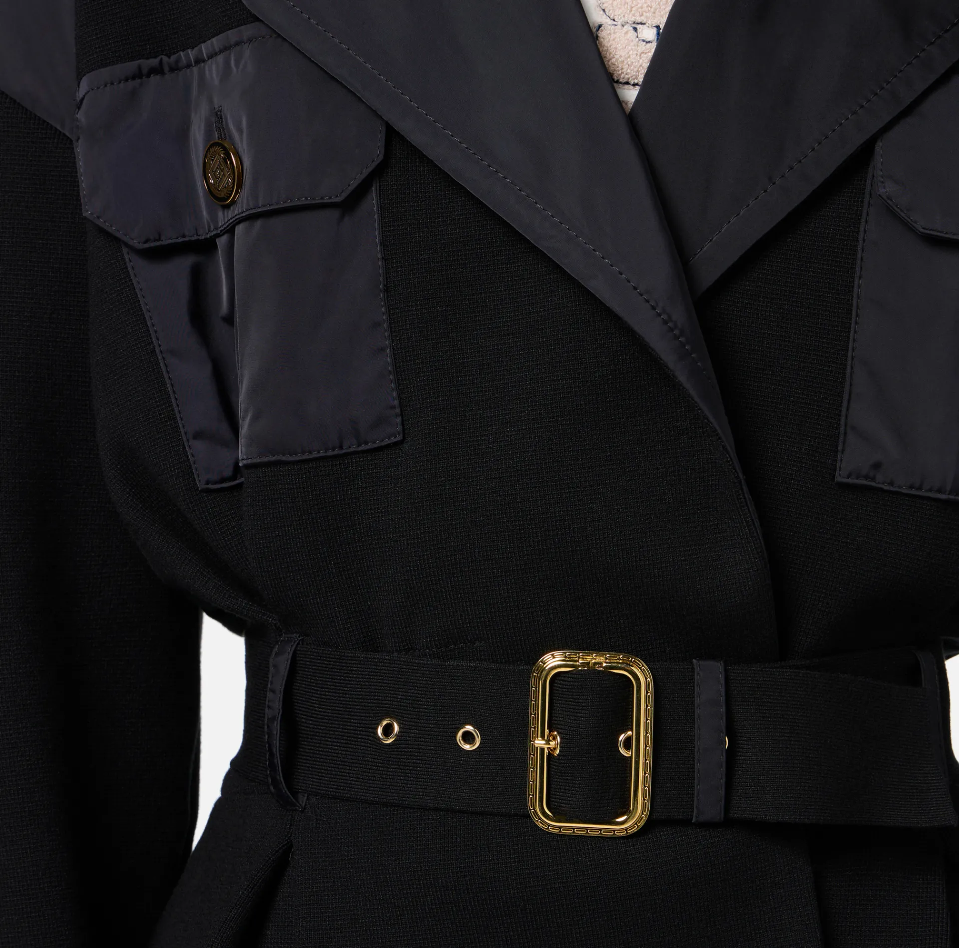 Elisabetta Franchi Jackets And Trench Coats|Trench coat in viscose with voile fabric inserts Black