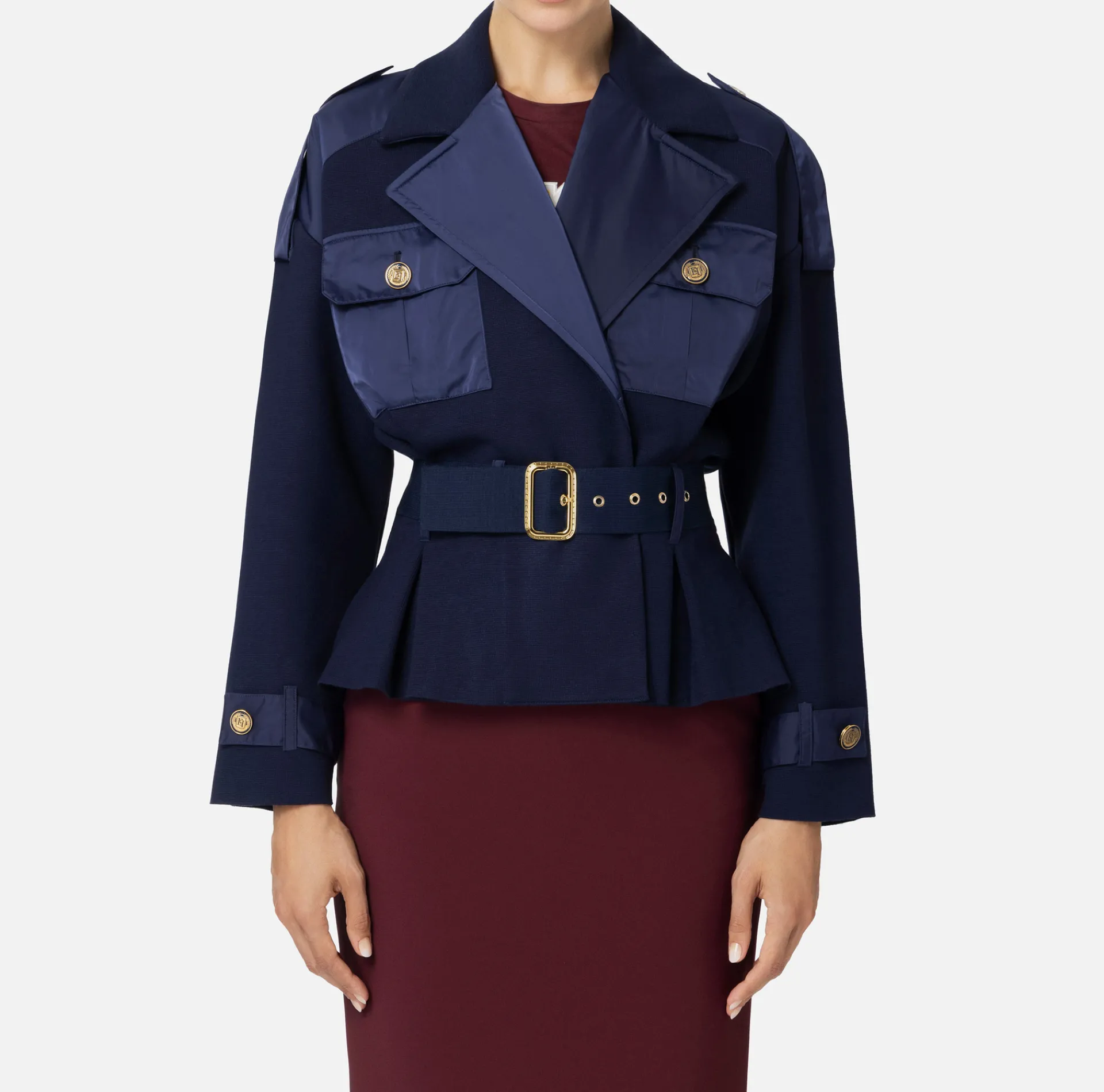 Elisabetta Franchi Jackets And Trench Coats|Trench coat in viscose with voile fabric inserts Navy
