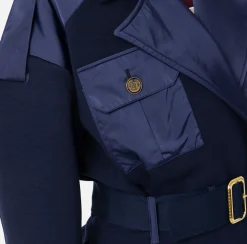 Elisabetta Franchi Jackets And Trench Coats|Trench coat in viscose with voile fabric inserts Navy