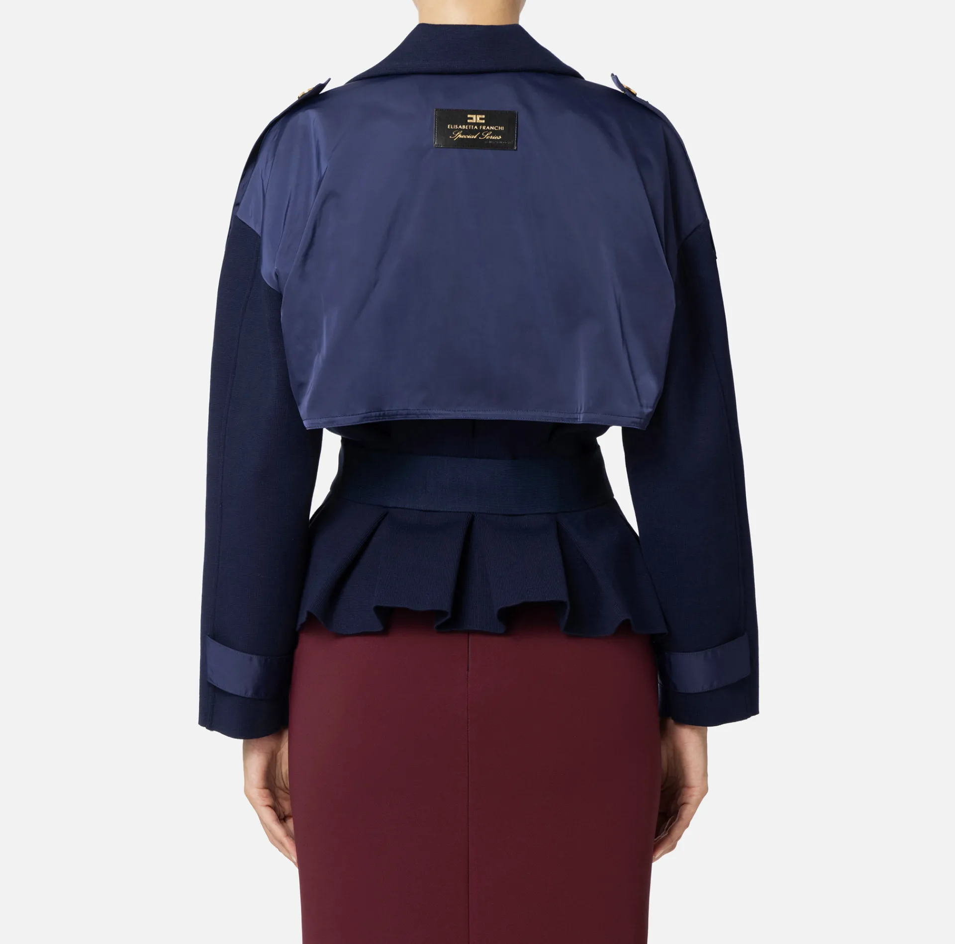 Elisabetta Franchi Jackets And Trench Coats|Trench coat in viscose with voile fabric inserts Navy