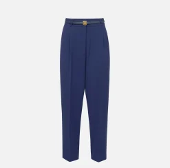 Elisabetta Franchi Trousers And Shorts|Trousers in crêpe fabric with belt and embroidery Navy