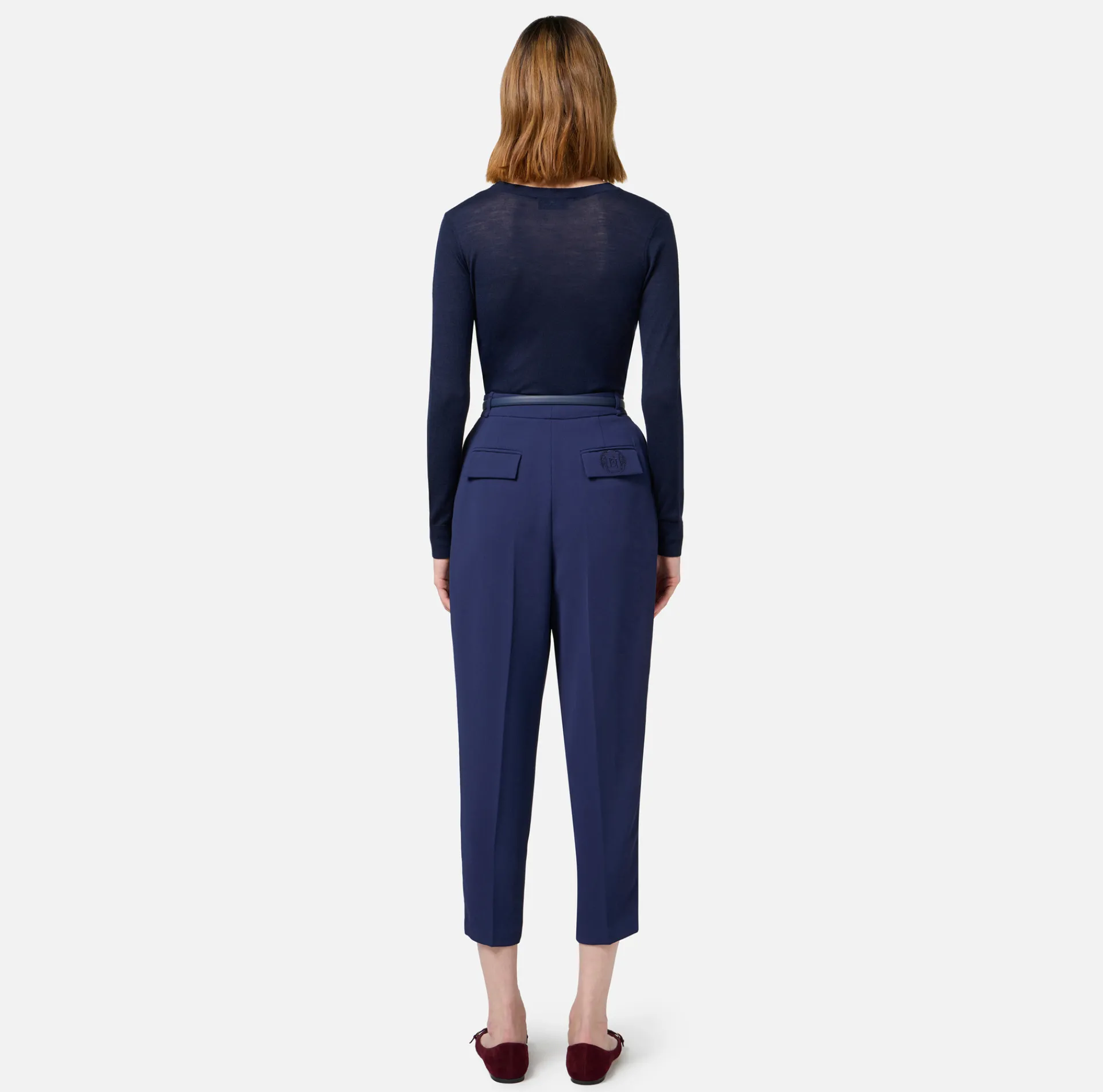 Elisabetta Franchi Trousers And Shorts|Trousers in crêpe fabric with belt and embroidery Navy