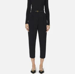 Elisabetta Franchi Trousers And Shorts|Trousers in crêpe fabric with belt and embroidery Black