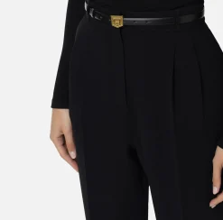 Elisabetta Franchi Trousers And Shorts|Trousers in crêpe fabric with belt and embroidery Black