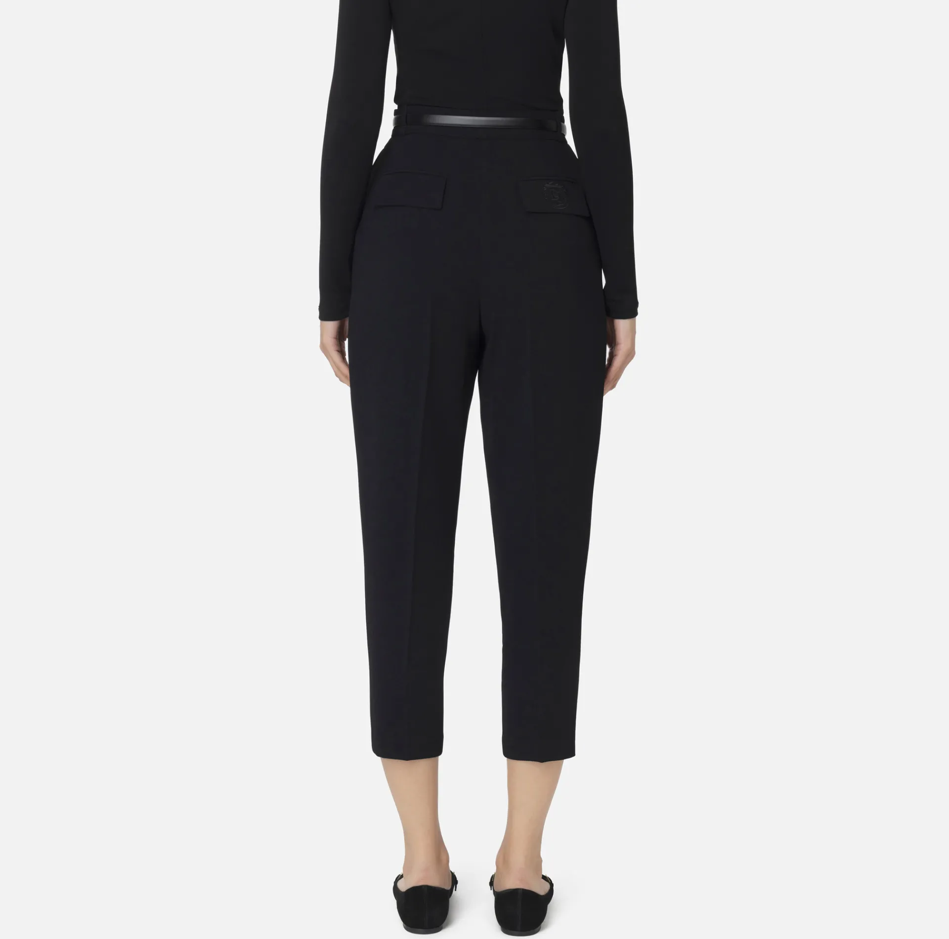 Elisabetta Franchi Trousers And Shorts|Trousers in crêpe fabric with belt and embroidery Black