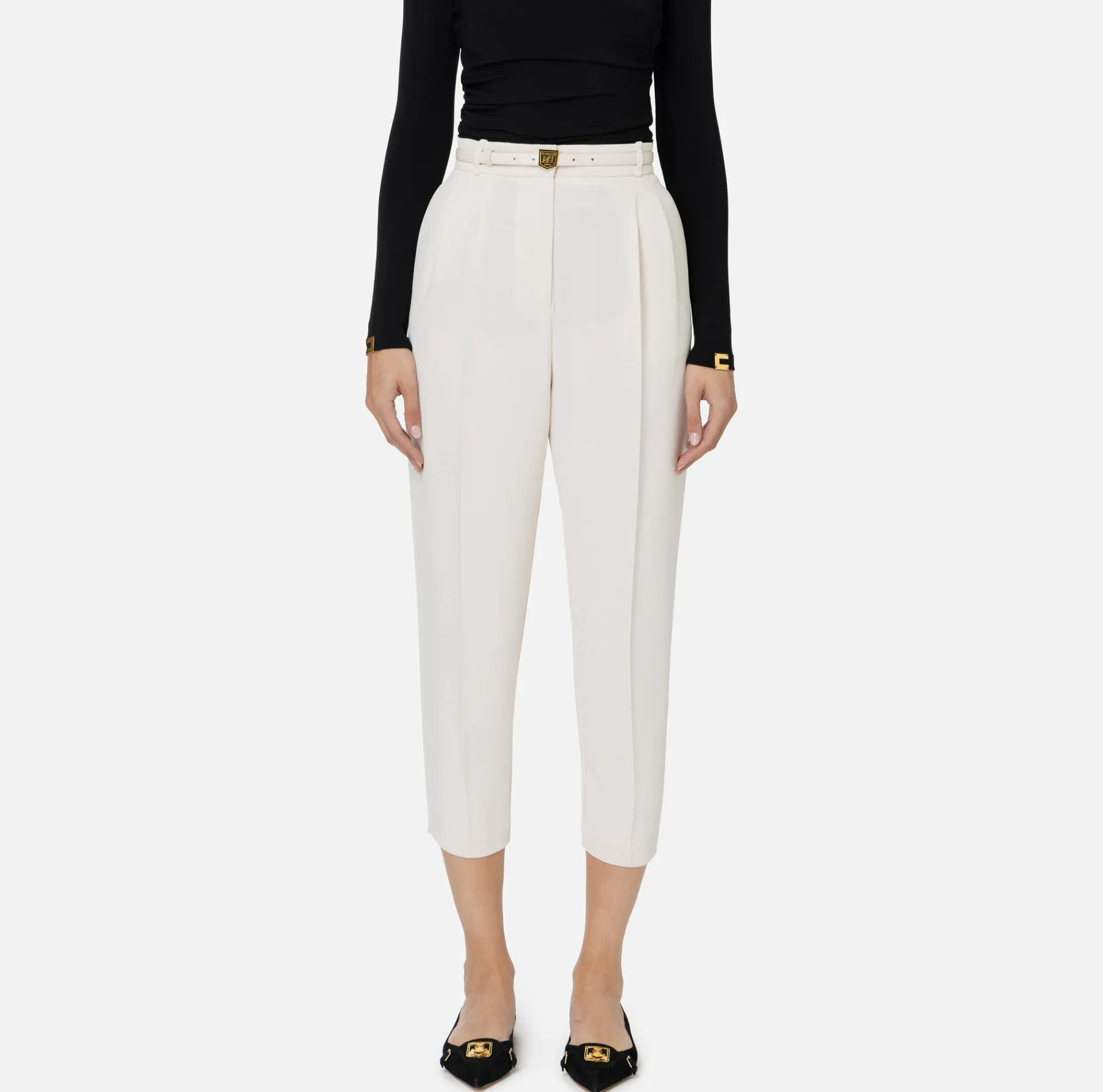 Elisabetta Franchi Trousers And Shorts|Trousers in crêpe fabric with belt and embroidery Butter