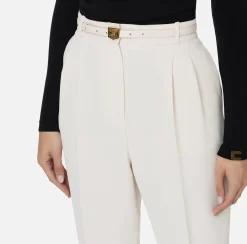 Elisabetta Franchi Trousers And Shorts|Trousers in crêpe fabric with belt and embroidery Butter