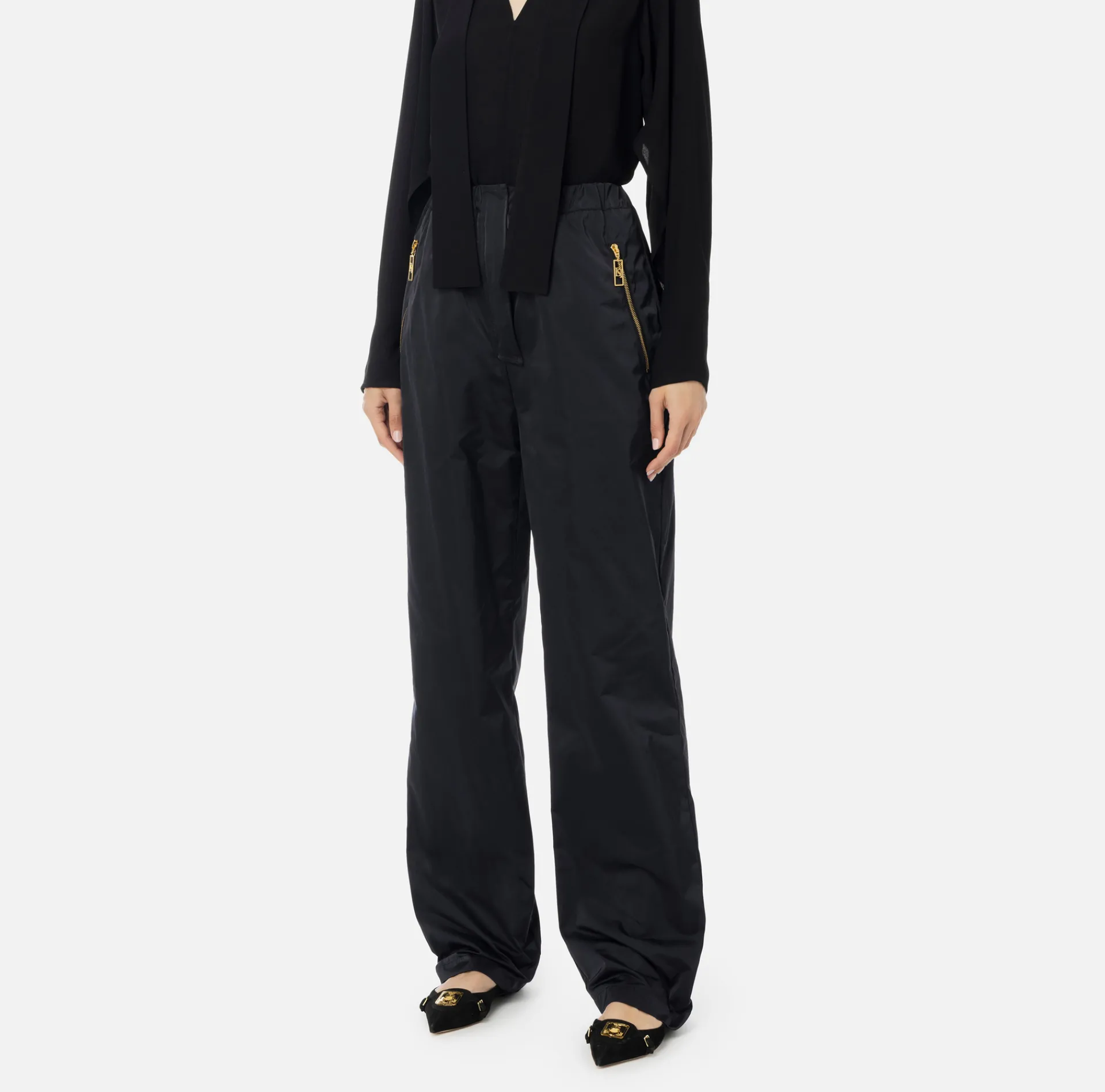 Elisabetta Franchi Trousers And Shorts|Trousers in technical nylon with zip Black