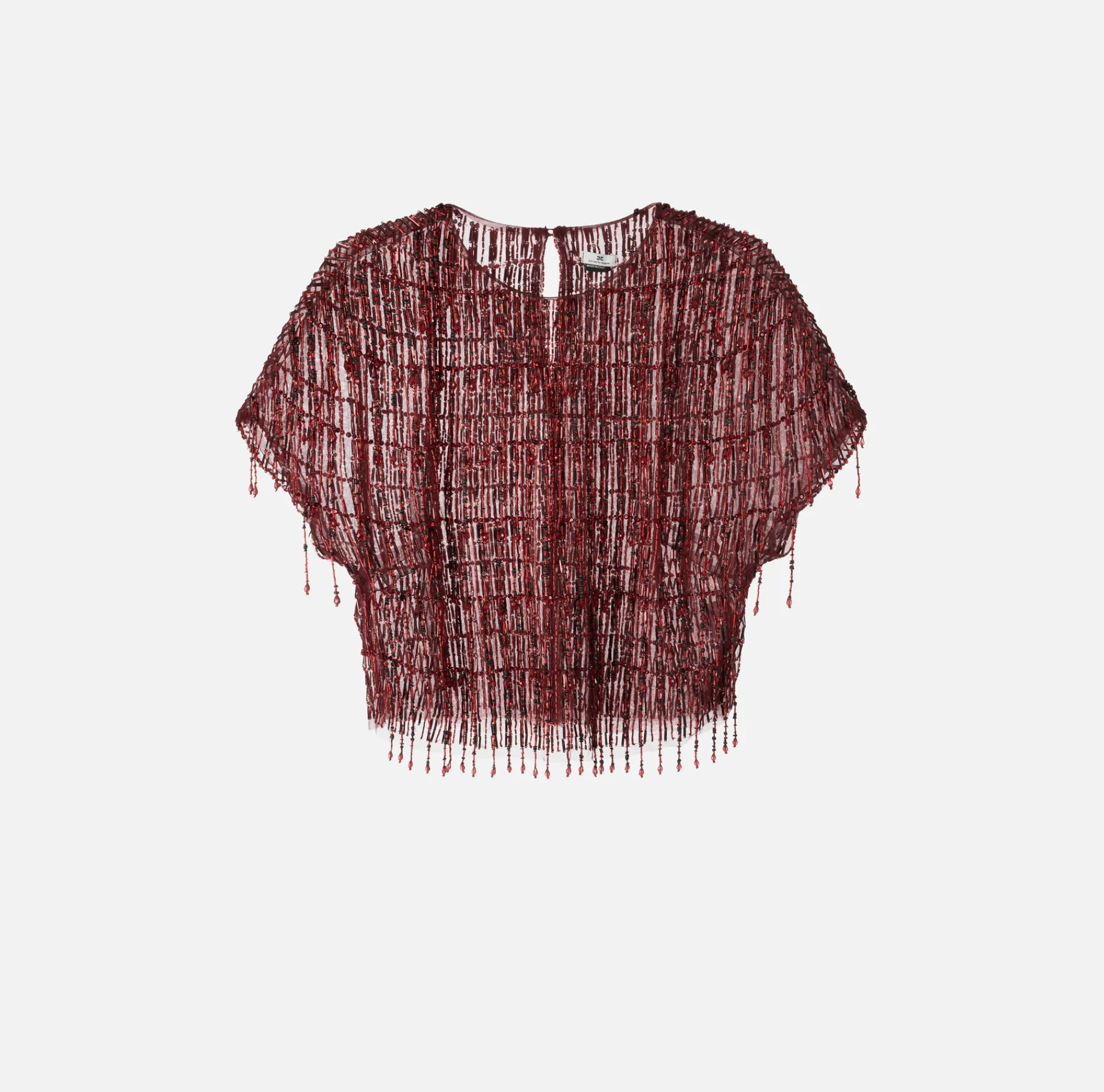 Elisabetta Franchi Top And T-Shirts|Tulle boxy top embroidered with sequins RougeNoir
