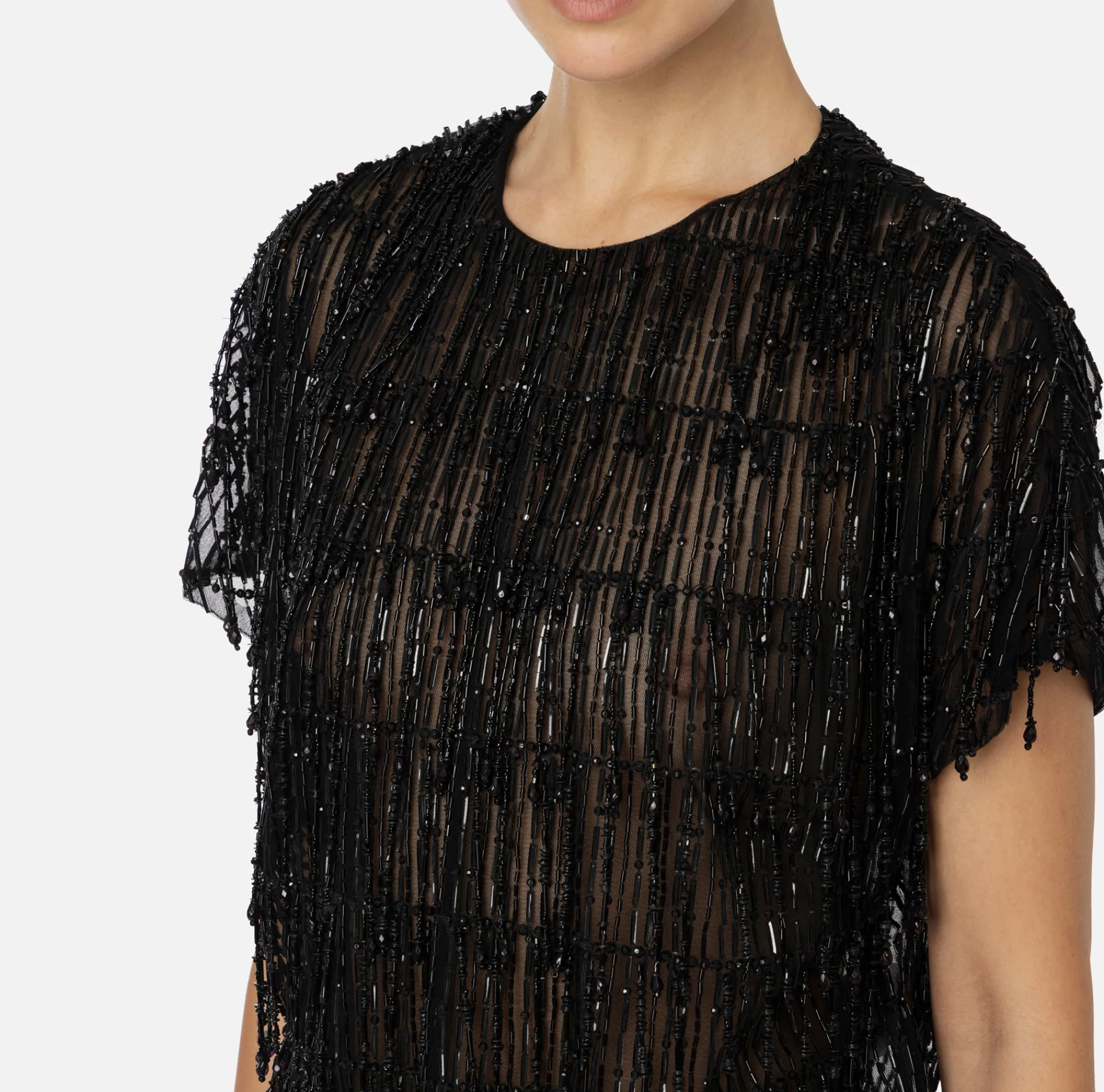 Elisabetta Franchi Top And T-Shirts|Tulle boxy top embroidered with sequins Black
