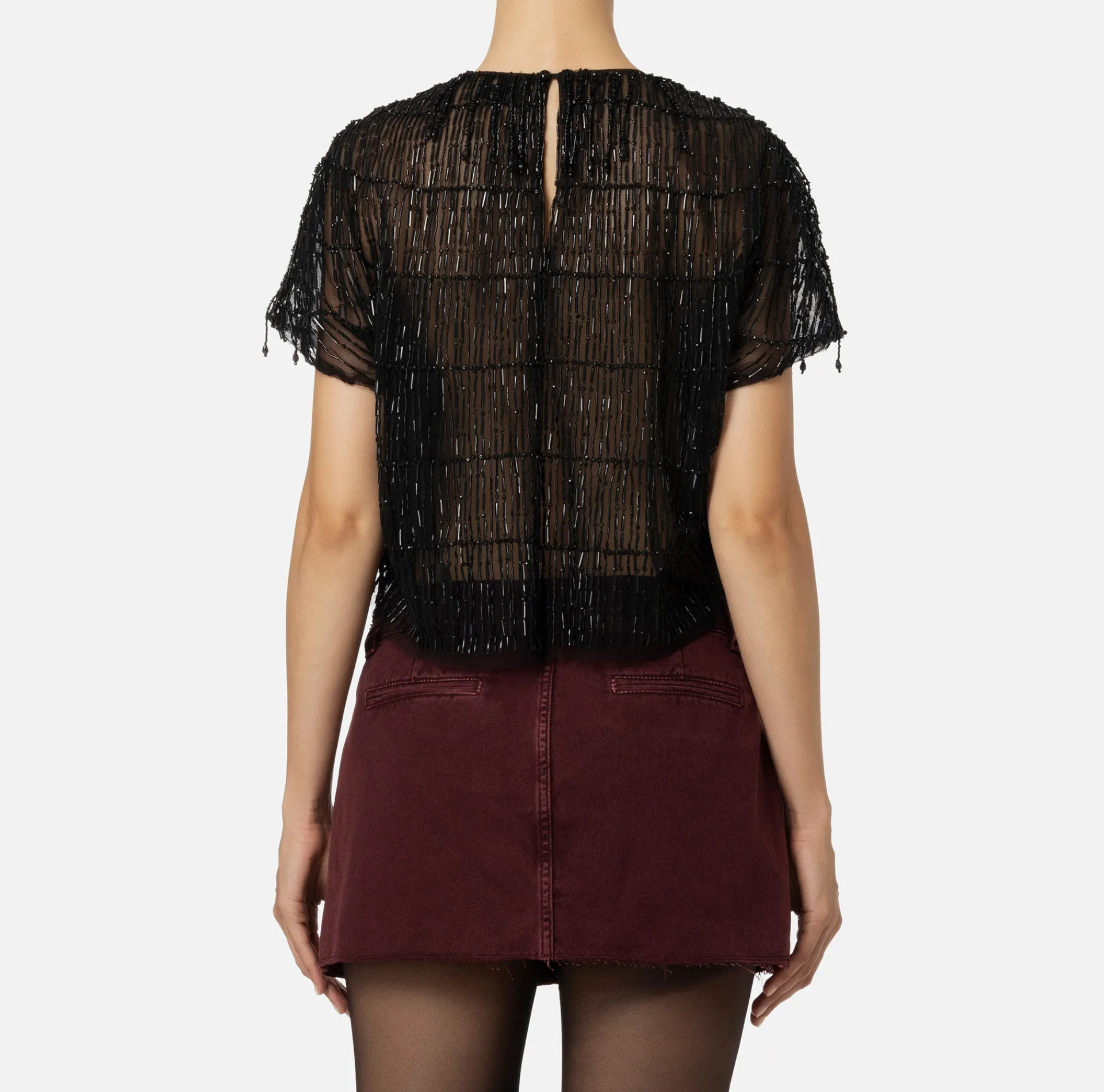 Elisabetta Franchi Top And T-Shirts|Tulle boxy top embroidered with sequins Black