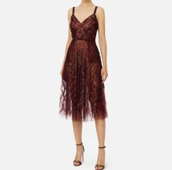 Elisabetta Franchi Red Carpet Dresses|Midi Dresses|Tulle midi dress with chevron pattern sequin embroidery RougeNoir