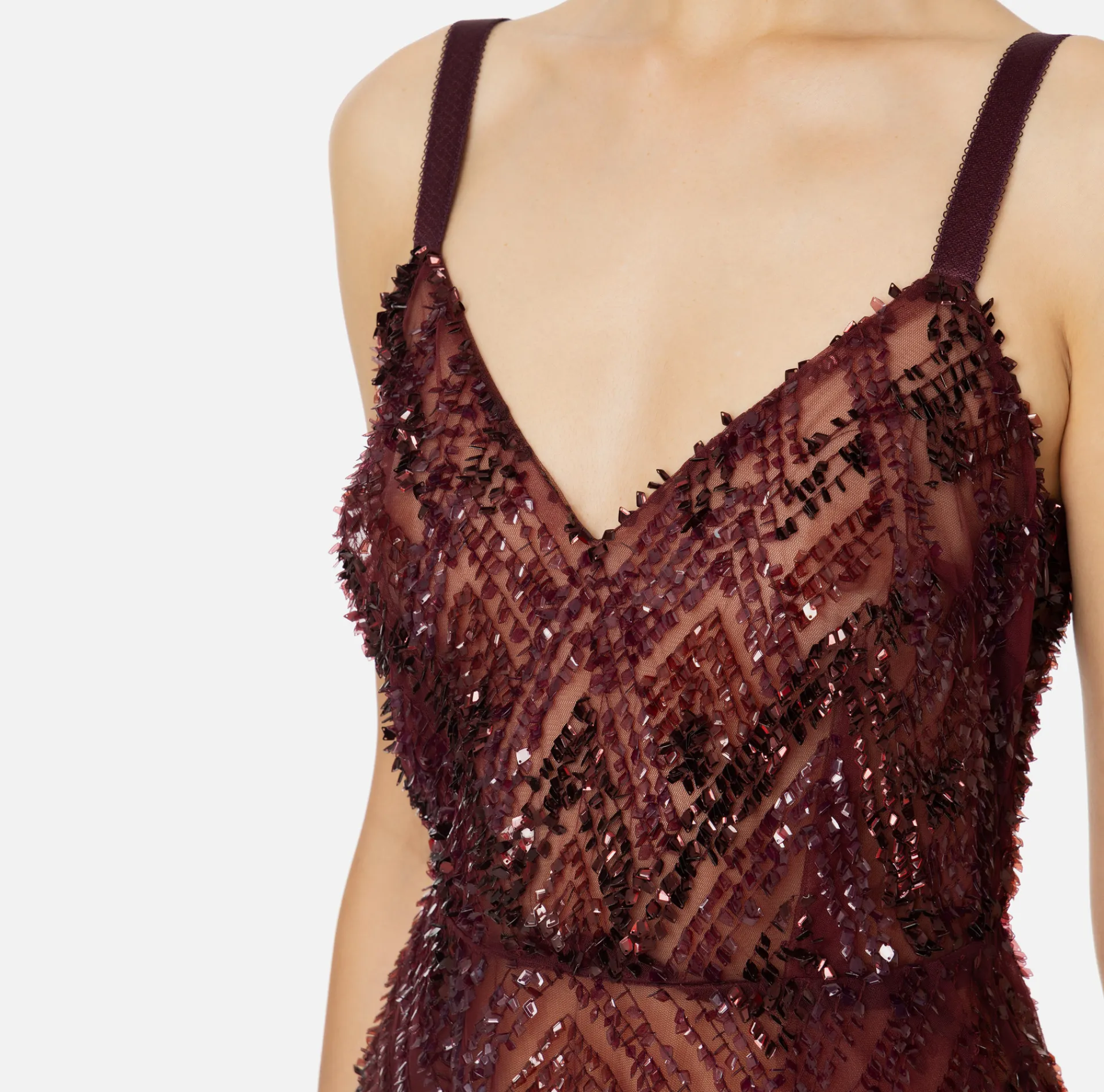 Elisabetta Franchi Red Carpet Dresses|Midi Dresses|Tulle midi dress with chevron pattern sequin embroidery RougeNoir