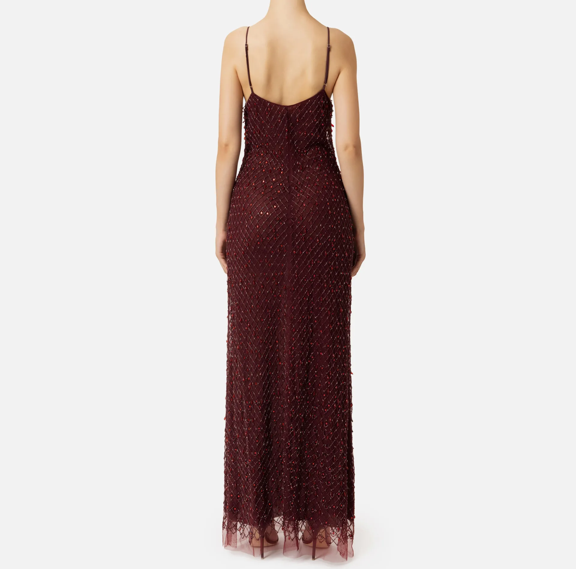 Elisabetta Franchi Red Carpet Dresses|Red Carpet|Tulle red carpet dress embroidered with diamond pattern sequins RougeNoir