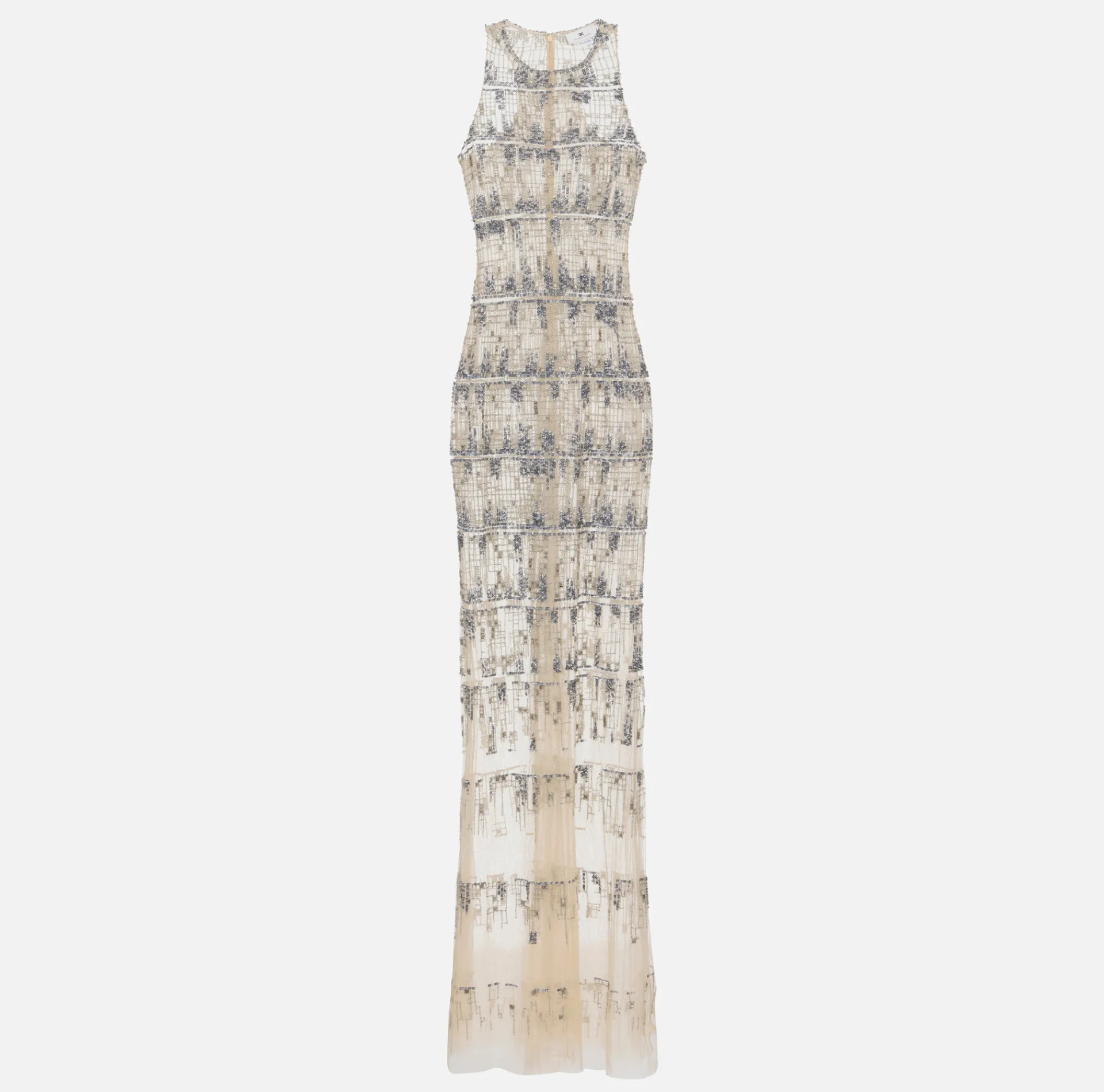 Elisabetta Franchi Red Carpet Dresses|Dresses|Tulle red carpet dress embroidered with pixel pattern sequins Steel