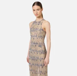 Elisabetta Franchi Red Carpet Dresses|Dresses|Tulle red carpet dress embroidered with pixel pattern sequins Steel