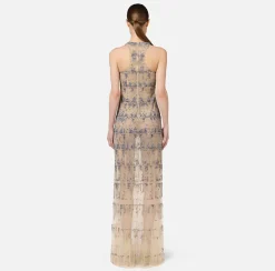 Elisabetta Franchi Red Carpet Dresses|Dresses|Tulle red carpet dress embroidered with pixel pattern sequins Steel
