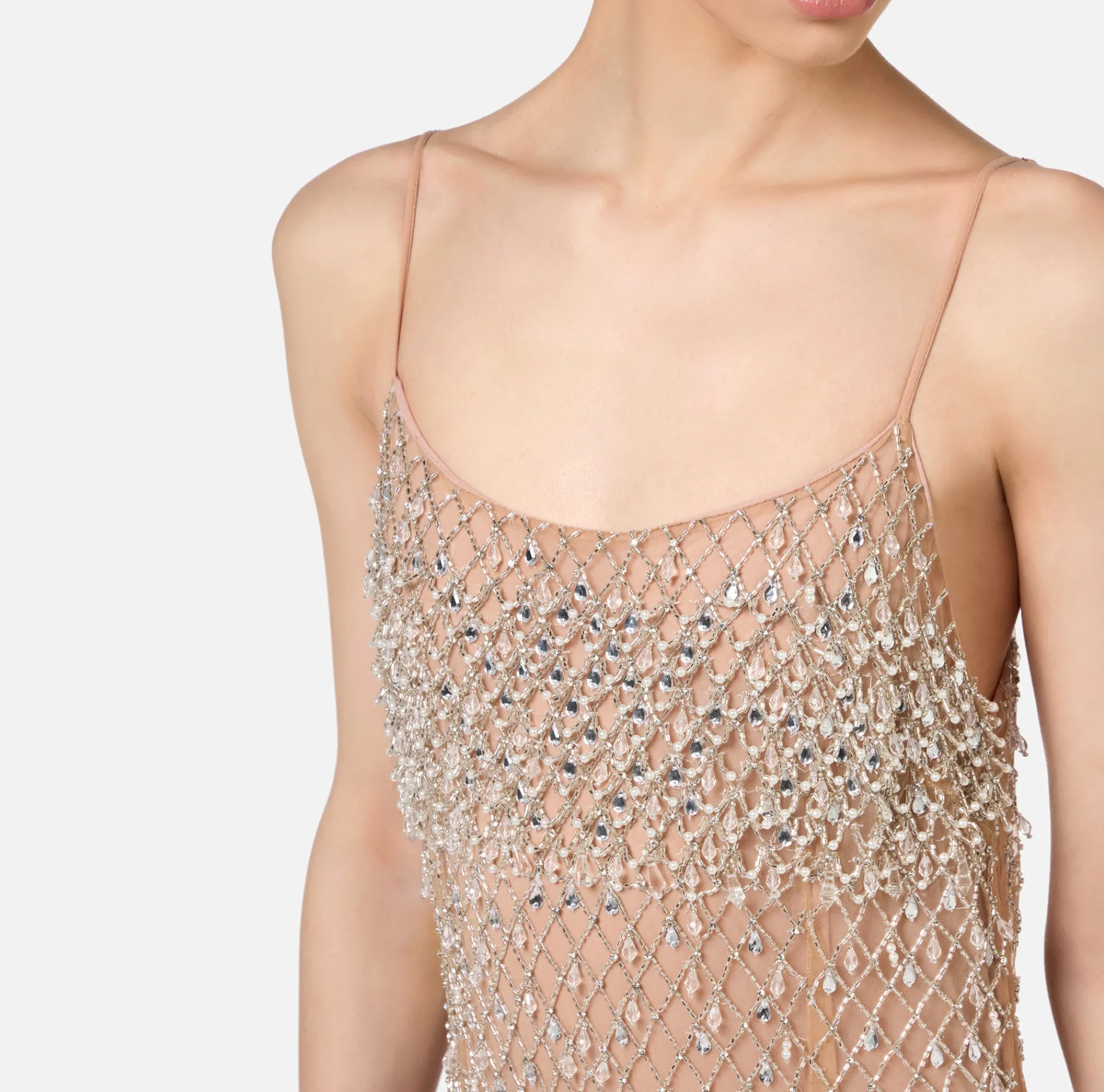 Elisabetta Franchi Red Carpet Dresses|Red Carpet|Tulle red carpet dress embroidered with diamond pattern sequins Crystal