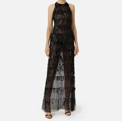 Elisabetta Franchi Red Carpet Dresses|Dresses|Tulle red carpet dress embroidered with pixel pattern sequins Black