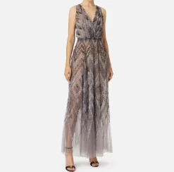 Elisabetta Franchi Red Carpet Dresses|Red Carpet|Tulle red carpet dress with chevron pattern sequin embroidery Steel
