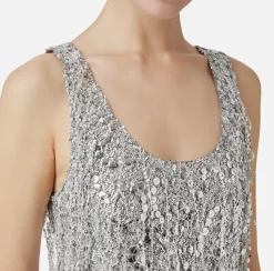 Elisabetta Franchi Top And T-Shirts|Tulle top embroidered with sequin fringes Silver