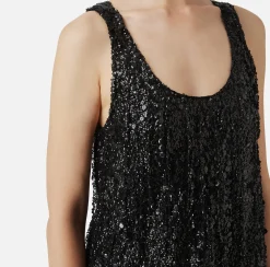 Elisabetta Franchi Top And T-Shirts|Tulle top embroidered with sequin fringes Black