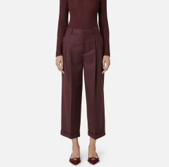 Elisabetta Franchi Trousers And Shorts|Turned-up trousers in cool wool with darts RougeNoir