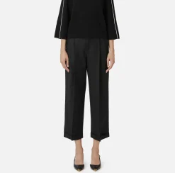Elisabetta Franchi Trousers And Shorts|Turned-up trousers in cool wool with darts Black