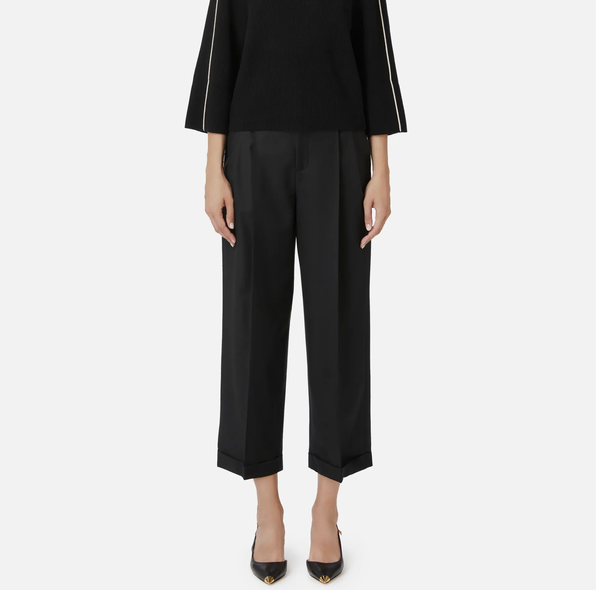 Elisabetta Franchi Trousers And Shorts|Turned-up trousers in cool wool with darts Black