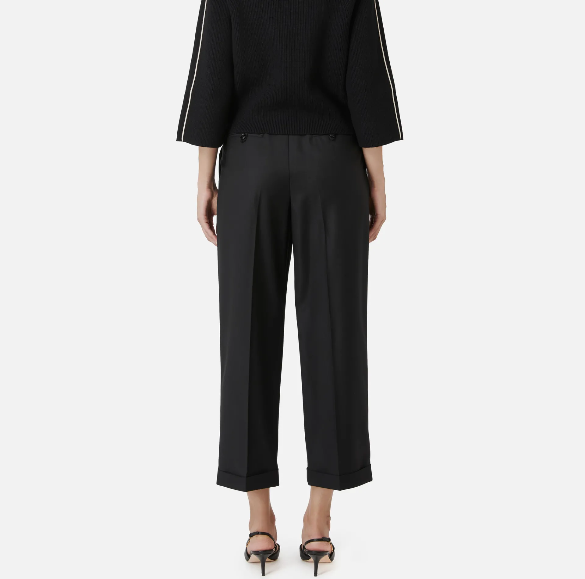 Elisabetta Franchi Trousers And Shorts|Turned-up trousers in cool wool with darts Black