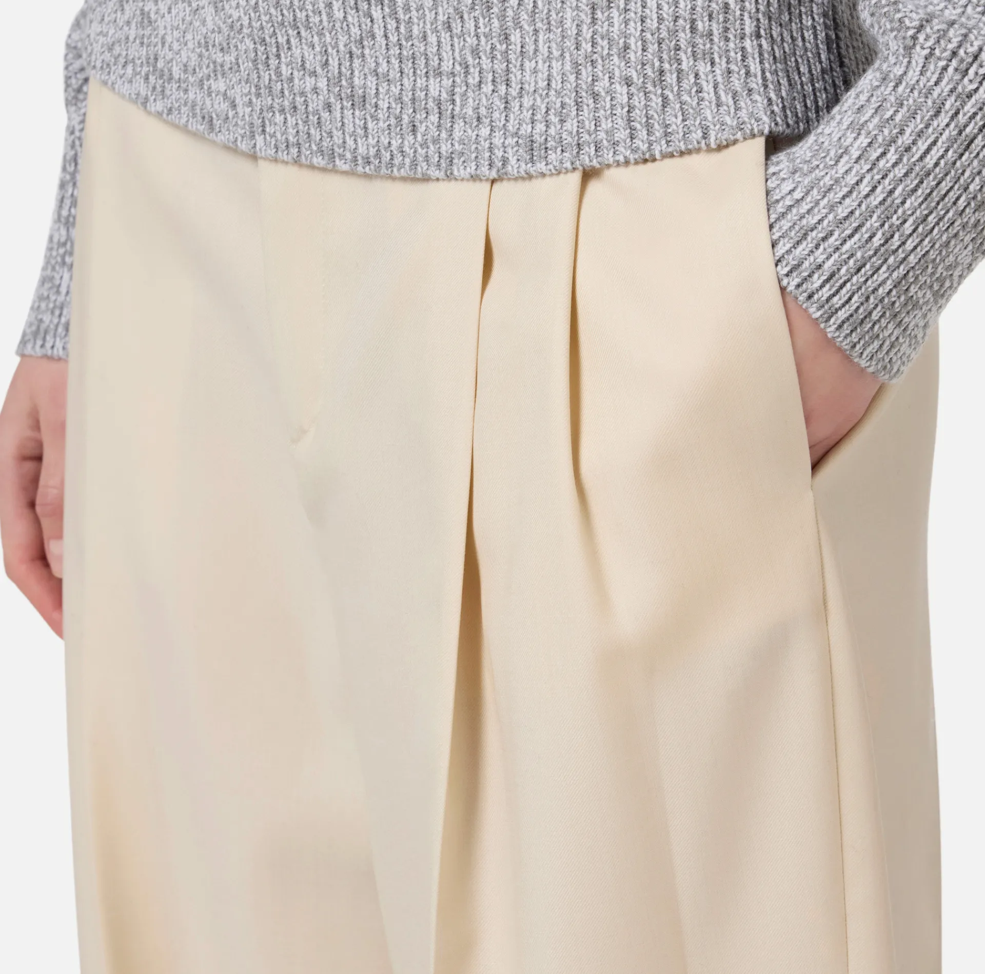 Elisabetta Franchi Trousers And Shorts|Turned-up trousers in cool wool with darts Cream